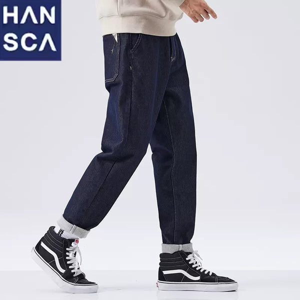 Hansca Dark Blue Straight Leg Vintage Trend Jeans